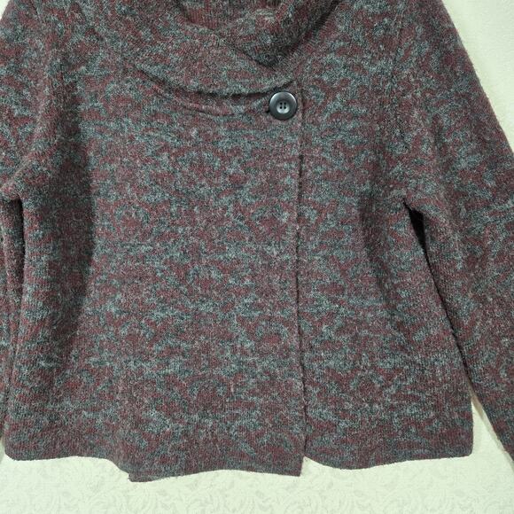Carole Little Cardigan sz XL Burgandy Gray Heather Chunky One Button - Picture 3 of 13